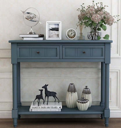 Entryway Table with Drawers, SEGMART Console Table with Storage, Solid Wood Vintage Sofa Table with Bottom Shelf, Modern Entry Table Hallway Table for Living Room Entryway Hallway Foyer, Navy