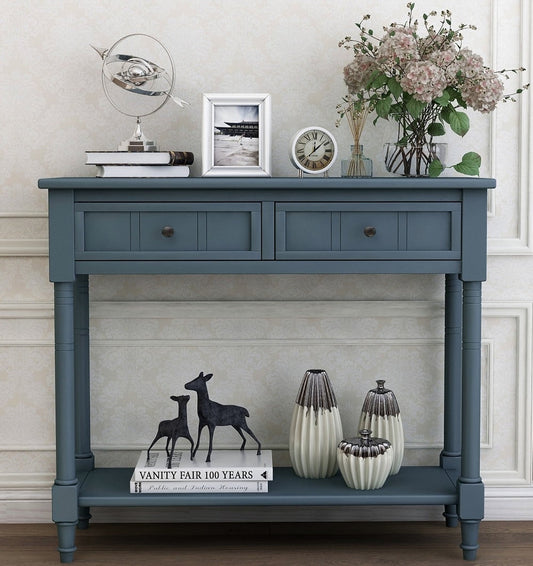 Entryway Table with Drawers, SEGMART Console Table with Storage, Solid Wood Vintage Sofa Table with Bottom Shelf, Modern Entry Table Hallway Table for Living Room Entryway Hallway Foyer, Navy