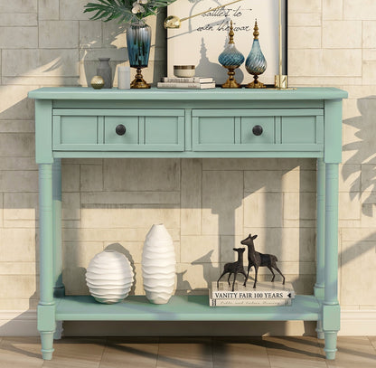 Entryway Table with Storage, SEGMART Console Table with Drawers, Solid Wood Entryway Table with Shelf, Modern Entry Table Console Table for Living Room Entryway Hallway Foyer, Retro Blue, H1005