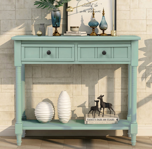Entryway Table with Storage, SEGMART Console Table with Drawers, Solid Wood Entryway Table with Shelf, Modern Entry Table Console Table for Living Room Entryway Hallway Foyer, Retro Blue, H1005