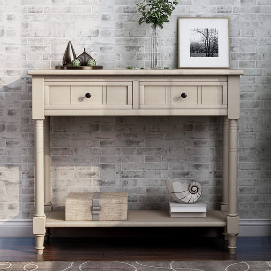 Entryway Table with Storage, SEGMART Console Table with Drawers, Solid Wood Entryway Table with Shelf, Modern Entry Table Console Table for Living Room Entryway Hallway Foyer, Retro Grey