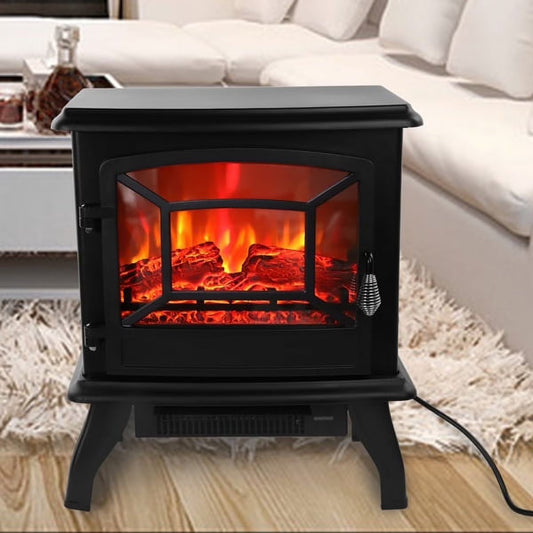 17" Electric Fireplace Heater, 1500W Freestanding Indoor Infrared Stove with 3D Realistic Flame, Overheat Protection, Portable Space Heater for Bedrooms, Offices & Apartments, Black