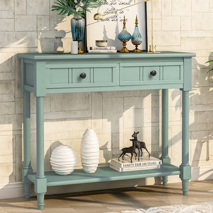 Entryway Console Table with 2 Drawers, Buffet Sideboard, SEGMART Wood Sofa Table Narrow Long with Storage Shelves for Living Room, Couch, Hallway, Foyer, Kitchen Counter, Retro Grey