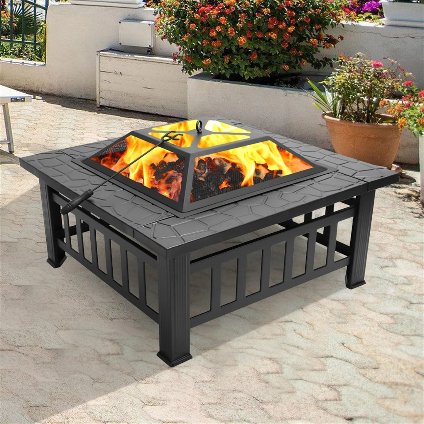 Firepit for Outside, Segmart 33" Outdoor Fire Pit, Wood Burning Metal Round Fire Pit Table with Fire Poker, Grill for Camping, Outdoor Heating, Bonfire and Picnic, Black