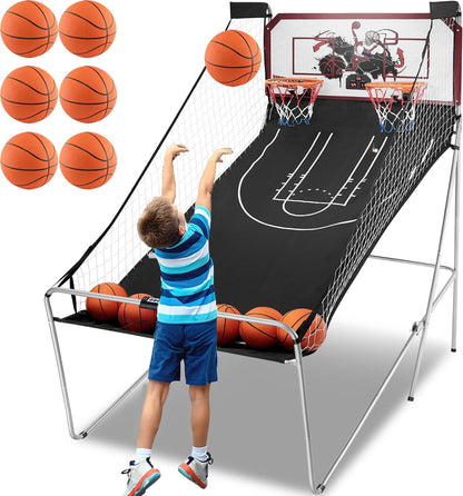 Dual Shot Basketball Arcade Game, Segmart 81"x44" Foldable Indoor Electronic Arcade Basketball Game with 6 Balls, 8 Modes, LED Scoreboard, Air Pump, Battery Powered for Adults, Blue
