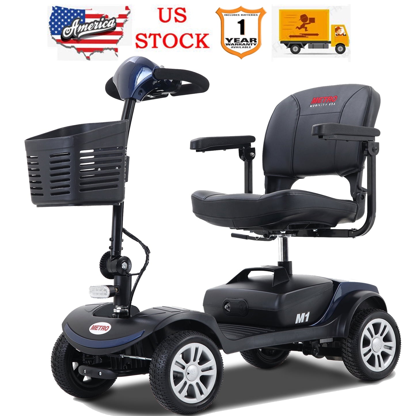 Four wheels Compact Travel Motorized Mobility Scooter, Compact Motorized Scooter w/Detachable Basket, Heavy Duty Electric Scooter for Seniors, Adults, Easy Assembly, 300lbs, Purple, SS191