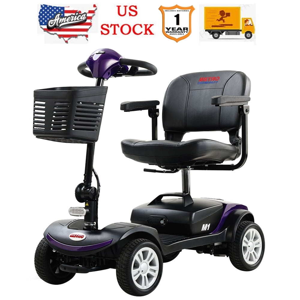 Four wheels Compact Travel Motorized Mobility Scooter, Compact Motorized Scooter w/Detachable Basket, Heavy Duty Electric Scooter for Seniors, Adults, Easy Assembly, 300lbs, Purple, SS191