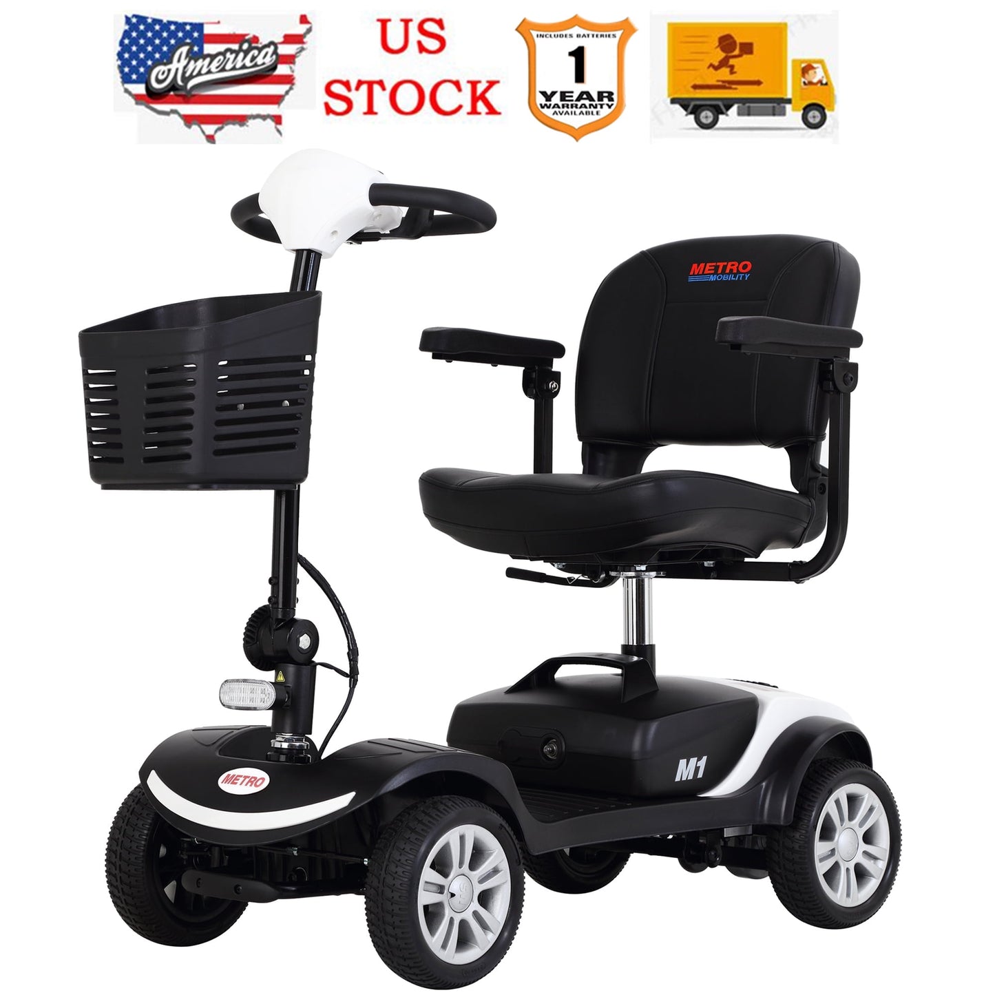 Four wheels Compact Travel Motorized Mobility Scooter, Compact Motorized Scooter w/Detachable Basket, Heavy Duty Electric Scooter for Seniors, Adults, Easy Assembly, 300lbs, Purple, SS191