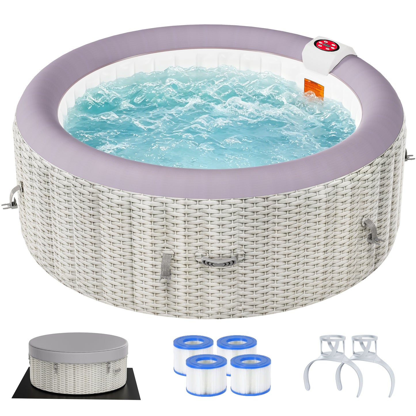 Segmart 2-4 Person Inflatable Hot Tub, 110 Jets Outdoor Spa for Backyard & Patio, Heats to 104°F, Built-in  Pump, Includes Cover, Ground Mat & 2 Cup Holders
