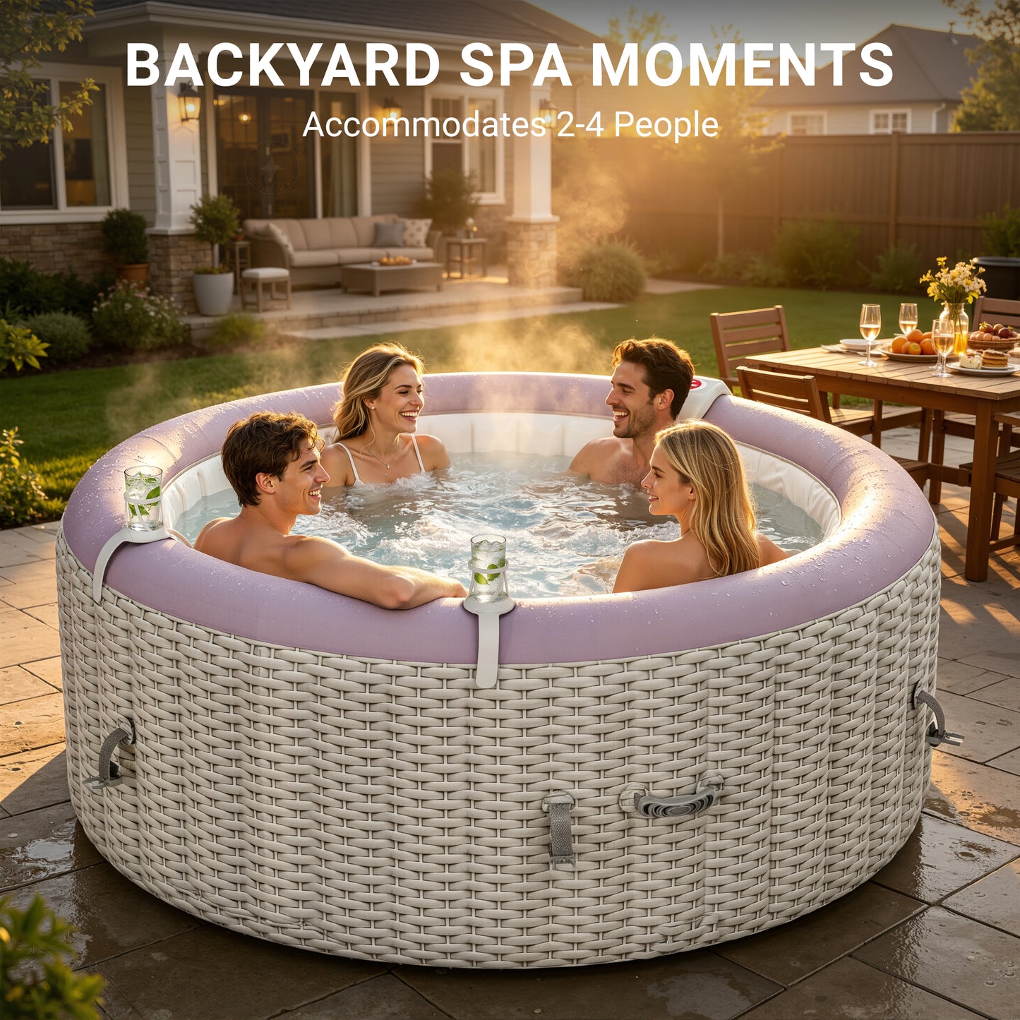 Segmart 2-4 Person Inflatable Hot Tub, 110 Jets Outdoor Spa for Backyard & Patio, Heats to 104°F, Built-in  Pump, Includes Cover, Ground Mat & 2 Cup Holders