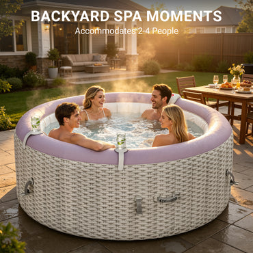 Segmart 2-4 Person Inflatable Hot Tub, 110 Jets Outdoor Spa for Backyard & Patio, Heats to 104°F, Built-in  Pump, Includes Cover, Ground Mat & 2 Cup Holders