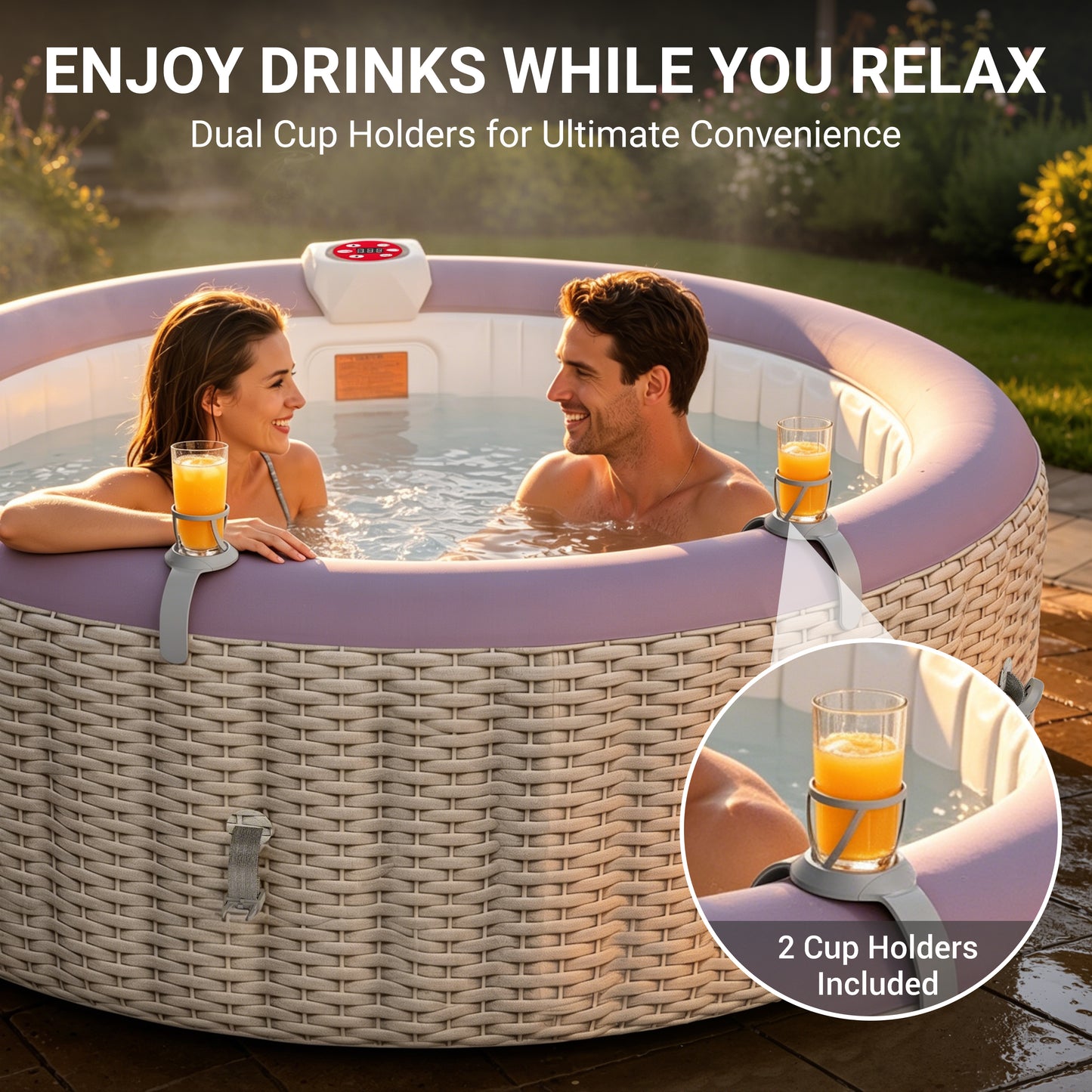 Segmart 2-4 Person Inflatable Hot Tub, 110 Jets Outdoor Spa for Backyard & Patio, Heats to 104°F, Built-in  Pump, Includes Cover, Ground Mat & 2 Cup Holders