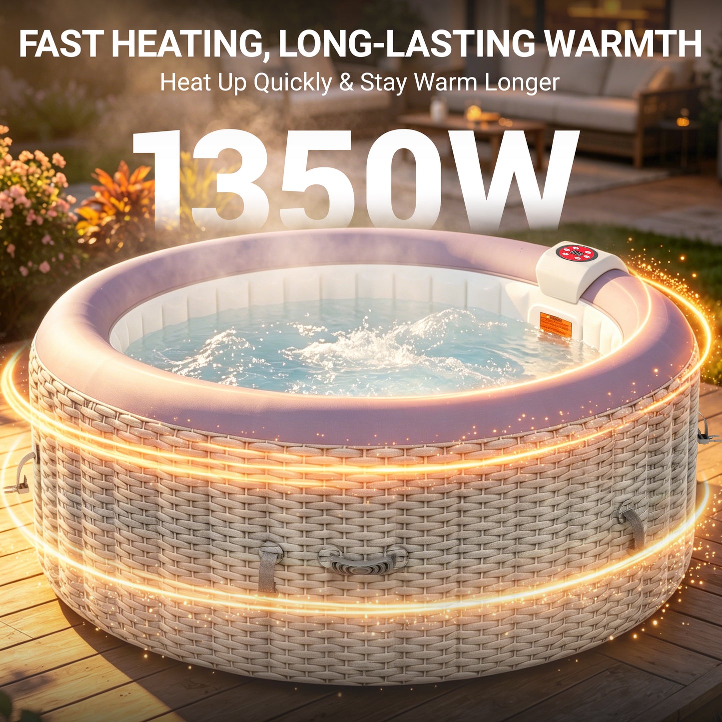 Segmart 2-4 Person Inflatable Hot Tub, 110 Jets Outdoor Spa for Backyard & Patio, Heats to 104°F, Built-in  Pump, Includes Cover, Ground Mat & 2 Cup Holders