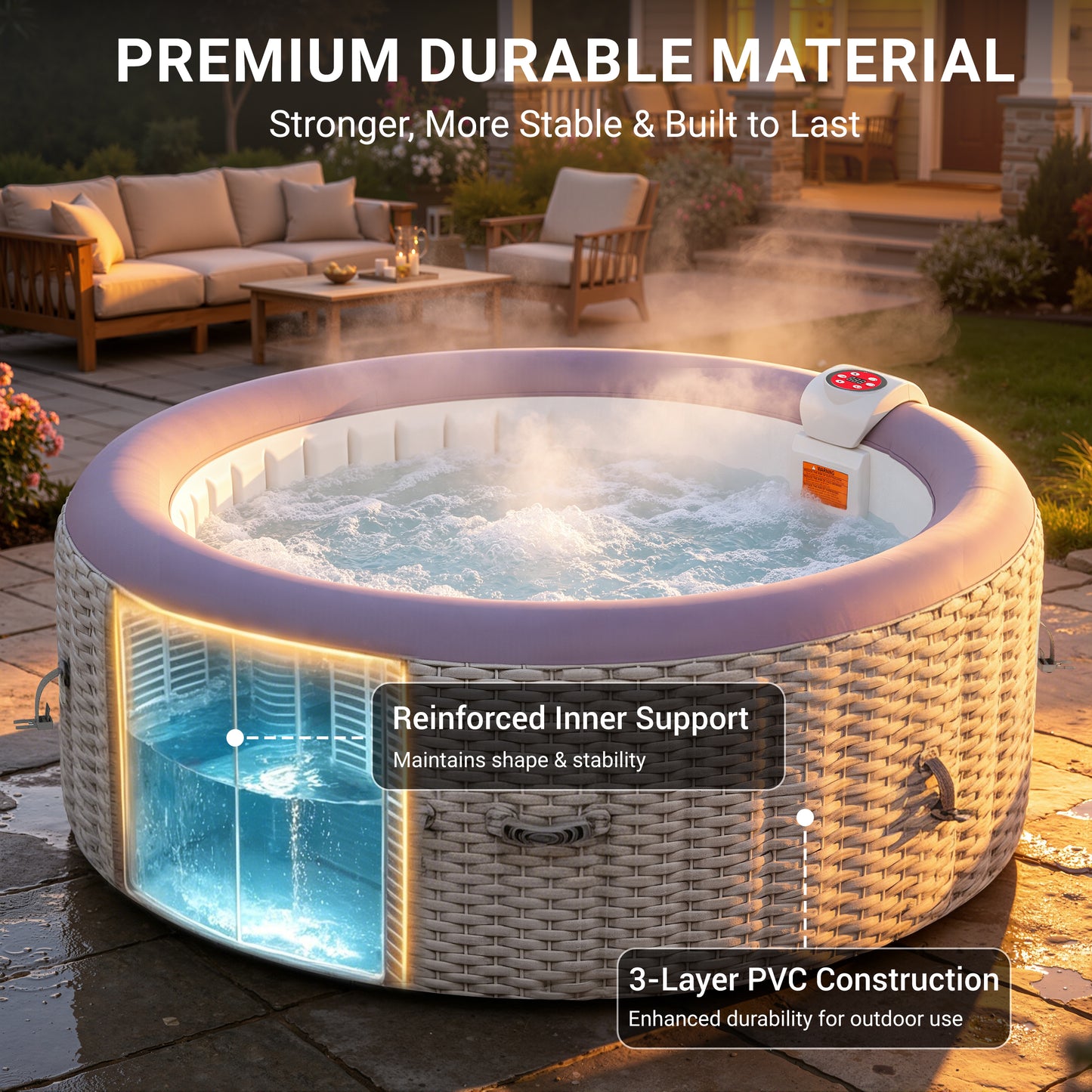 Segmart 2-4 Person Inflatable Hot Tub, 110 Jets Outdoor Spa for Backyard & Patio, Heats to 104°F, Built-in  Pump, Includes Cover, Ground Mat & 2 Cup Holders