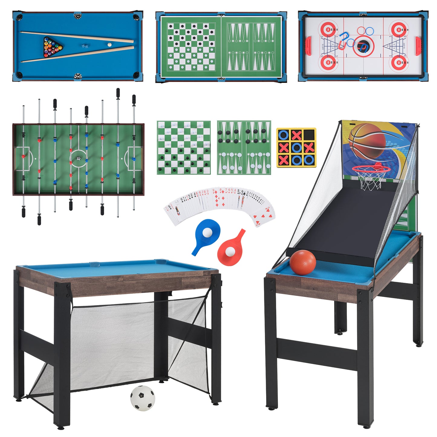 Segmart 16-in-1 Multi Game Table, 48'' Foosball Table, Pool Table, Basketball, Archery, Soccer, Ping Pong, Air Hockey, All in One Combo Game Table Set for Home, Friends & Family, Vintage Brown