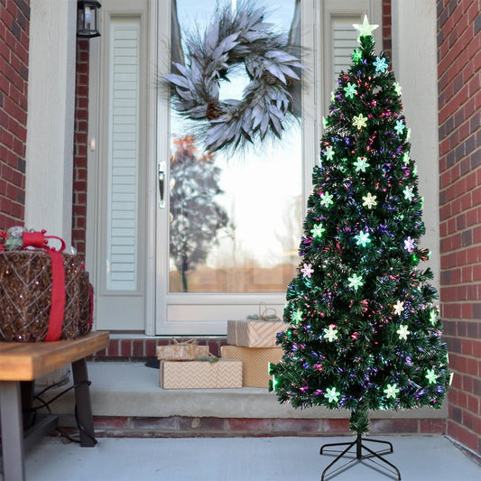 Green Christmas Trees with 290 Tips, SEGMART 7 Feet Artificial Christmas Trees with 58 Acrylic Snowflakes, Metal Stand, for Christmas Party Decorations Tree Plugin Indoor Outdoor, S7150