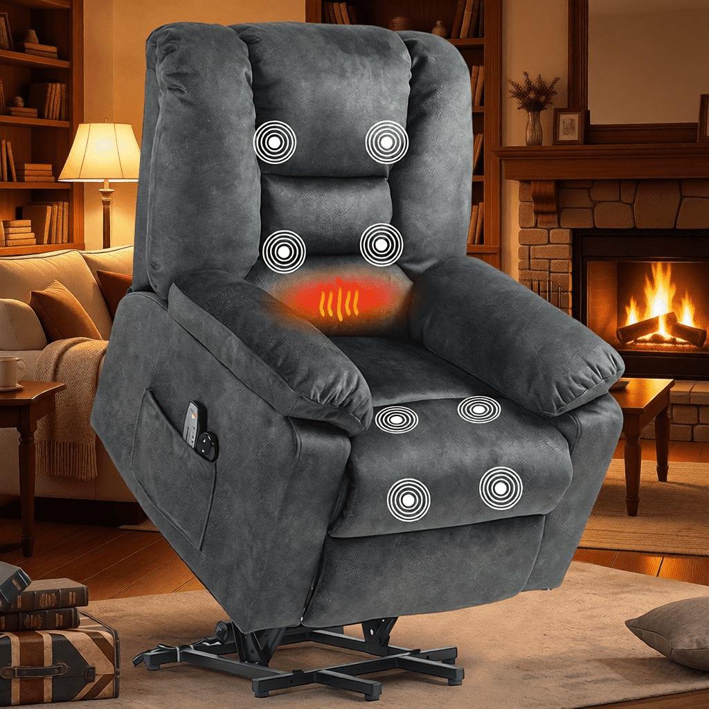 Segmart Power Lift Recliner Chair for Elderly with Massage & Heat, 350lbs Capacity, Soft Linen Fabric, Remote Control, USB Port, Blue – Electric Lounge Chair for Living Room
