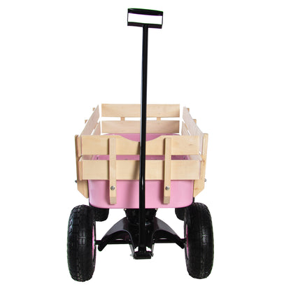 Segmart Wagon Cart for Kids, All Terrain Wagon with 200LBS Capacity, Outdoor Pull-Along Wagons with Removable Wooden Side Panels, Heavy Duty Utility Wagon with Rubber Wheels, Pink