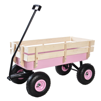 Segmart Wagon Cart for Kids, All Terrain Wagon with 200LBS Capacity, Outdoor Pull-Along Wagons with Removable Wooden Side Panels, Heavy Duty Utility Wagon with Rubber Wheels, Pink