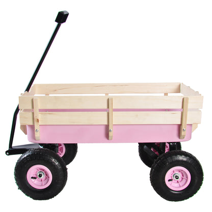 Segmart Wagon Cart for Kids, All Terrain Wagon with 200LBS Capacity, Outdoor Pull-Along Wagons with Removable Wooden Side Panels, Heavy Duty Utility Wagon with Rubber Wheels, Pink