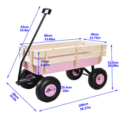 Segmart Wagon Cart for Kids, All Terrain Wagon with 200LBS Capacity, Outdoor Pull-Along Wagons with Removable Wooden Side Panels, Heavy Duty Utility Wagon with Rubber Wheels, Pink