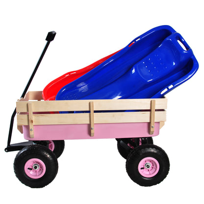 Segmart Wagon Cart for Kids, All Terrain Wagon with 200LBS Capacity, Outdoor Pull-Along Wagons with Removable Wooden Side Panels, Heavy Duty Utility Wagon with Rubber Wheels, Pink
