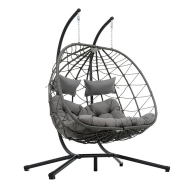 Indoor Outdoor Egg Hanging Chair with Stand, SEGMART Patio Wicker Swing Egg Chair, Indoor Swinging Chair, Outdoor Hammock Egg Chair for Patio Bedroom Balcony, Grey