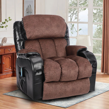 Massage Rocker Recliner Chair with Vibration Massage and Heat, SEGMART Electric Power Recliner Lounge Chair Sofa for Living Room with Side Pocket and Cup Holders, Brown