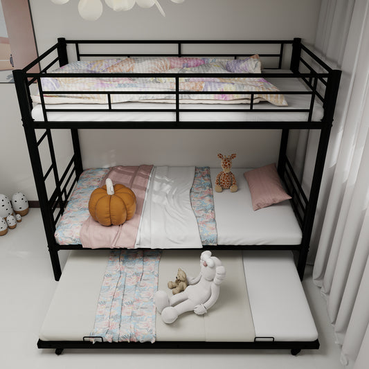 Seizeen Metal bunk bed with safety guardrails and casters, quiet, suitable for teenagers and adults, black