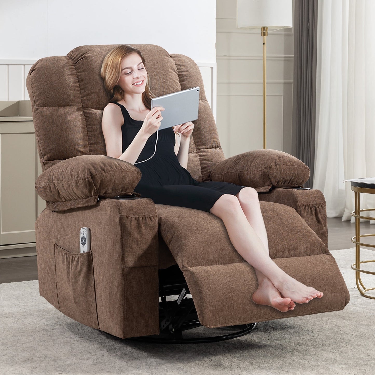 Lift Recliner Chair for Elderly and Disabled, Modern Living Room Electric Power with 3 Positions Lift, Remote Control and Storage Pockets, Ergonomic Plush Velvet Single Sofa Lounge, Brown, SS441