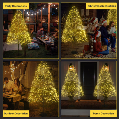 Segmart Lighted Alpine Christmas Trees Set of 3, 4FT/5FT/6FT Metal Artificial Tree with 4560 Warm White LED Lighted, Artificial Trees Decorations for Christmas, Metal Frame & Base, Timer, Black