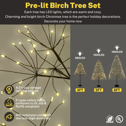 Segmart Lighted Alpine Christmas Trees Set of 3, 4FT/5FT/6FT Metal Artificial Tree with 4560 Warm White LED Lighted, Artificial Trees Decorations for Christmas, Metal Frame & Base, Timer, Black