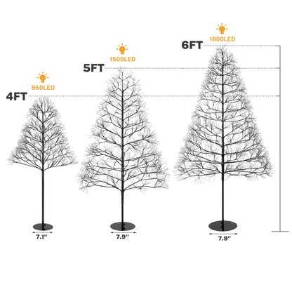 Segmart Lighted Alpine Christmas Trees Set of 3, 4FT/5FT/6FT Metal Artificial Tree with 4560 Warm White LED Lighted, Artificial Trees Decorations for Christmas, Metal Frame & Base, Timer, Black