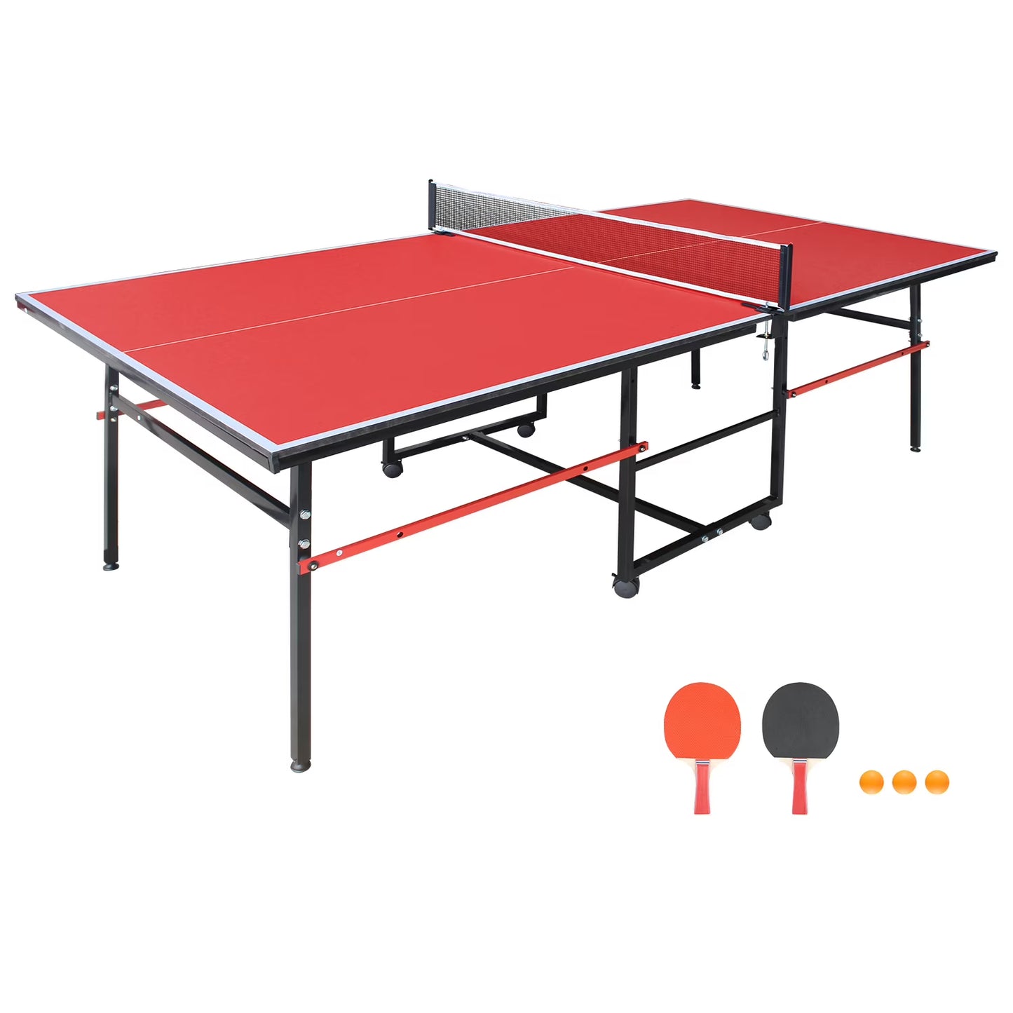 Mid-Size Table Tennis Table, SEGMART 8FT Foldable Outdoor Ping Pong Table with Net, 2 Table Tennis Paddles and 3 Balls, Portable Table Tennis Game Set for Indoor Outdoor, Blue