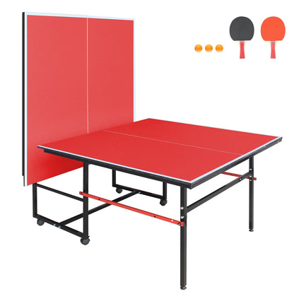 Mid-Size Table Tennis Table, SEGMART 8FT Foldable Outdoor Ping Pong Table with Net, 2 Table Tennis Paddles and 3 Balls, Portable Table Tennis Game Set for Indoor Outdoor, Black