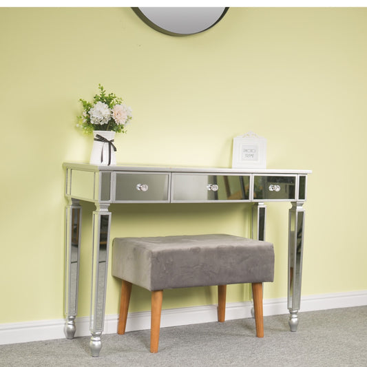 Mirrored Console Table with 2 Drawers, SEGMART Mirror Entryway Table, Sofa Vanity Table, Mirrored Vanity Desk, Console Table, Dressing Silver Glass Table for Hallway, Living Room, Silver