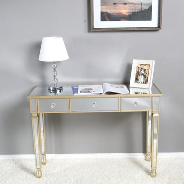 Mirrored Console Table with 2 Drawers, SEGMART Mirror Entryway Table, Sofa Vanity Table, Mirrored Vanity Desk, Console Table, Dressing Silver Glass Table for Hallway, Living Room, Silver