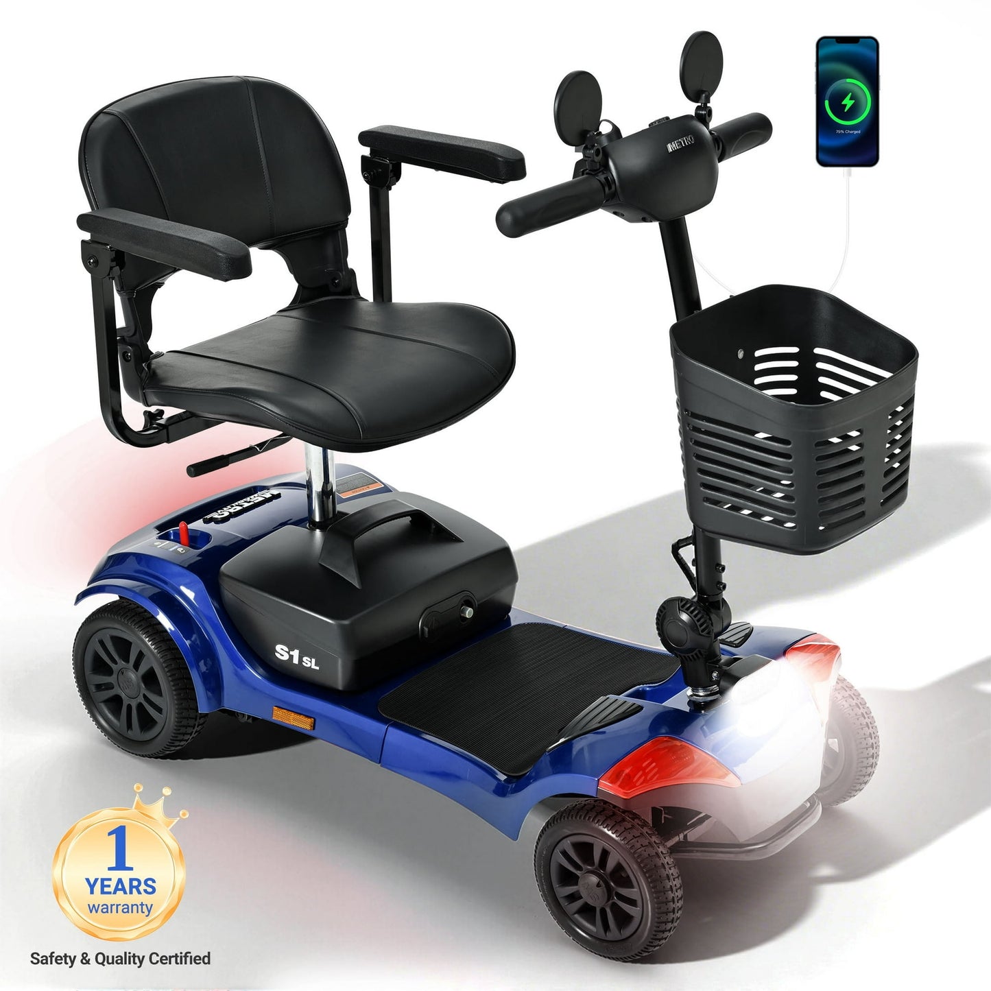 Segmart 4-Wheel Mobility Scooter for Adults & Seniors,All-Terrain Foldable Electric Scooter with Headlights, USB Port, Basket, Long-Range Battery, 330 lbs Capacity, Red