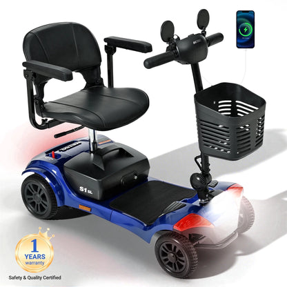 Segmart 4-Wheel Mobility Scooter for Seniors, 300W Foldable Electric Scooter with USB & LED Light, 14-Mile Range, 300 lb Capacity, UL Certified, Blue