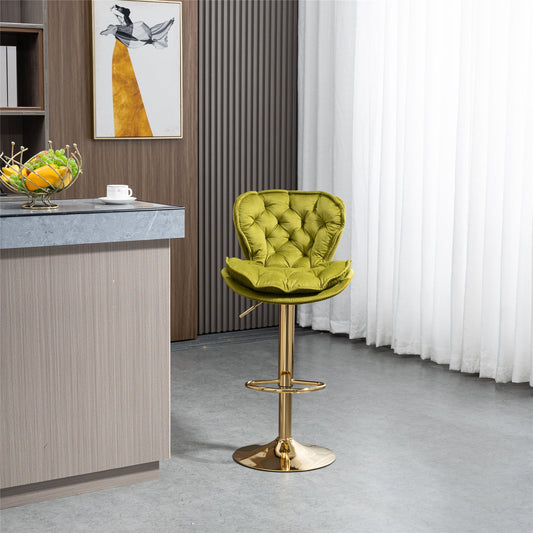 Modern Counter Bar Stool, Adjustable Counter Stools Bar Chairs, Upholstery Velvet Modern Design Swivel Barstools, Counter 360 Degree Swivel Seat for Home, Living Room, Green, 1PCS, SS2897