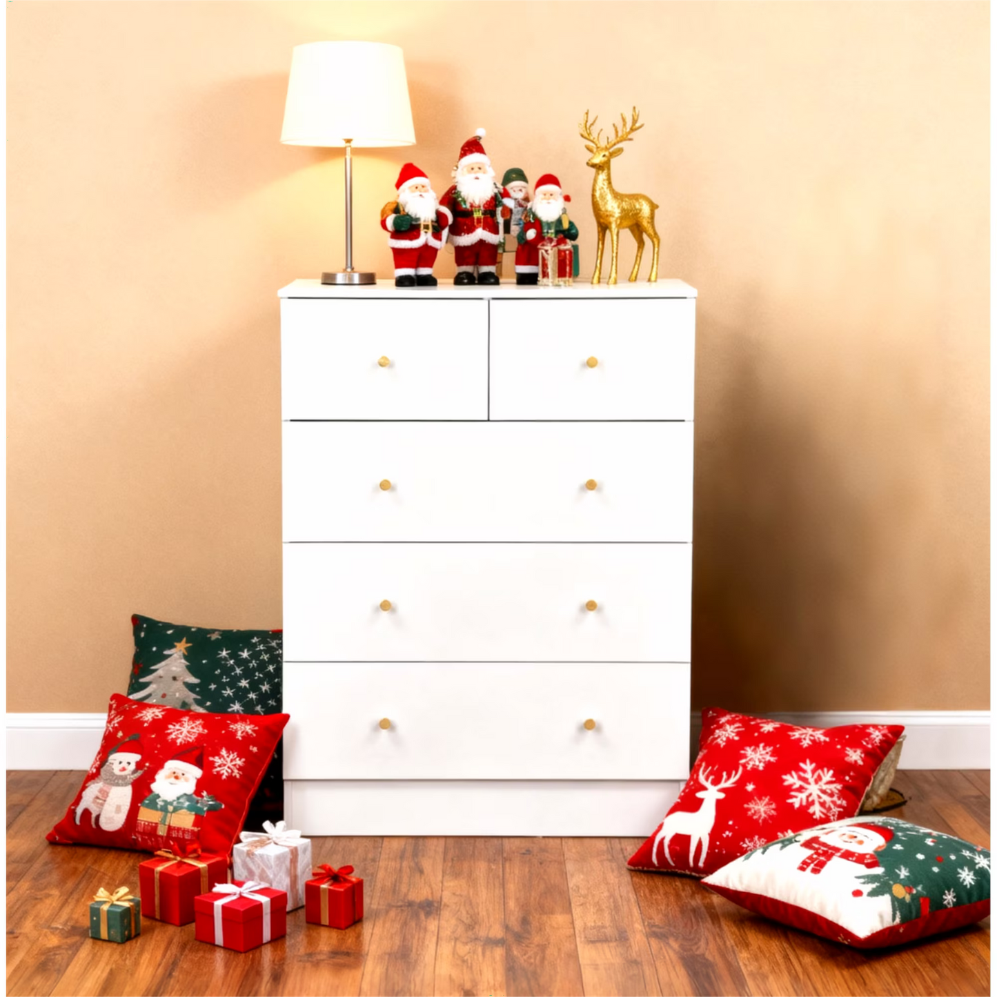 Enyopro 5 Drawer Dress, 3+2 Drawer Dress for bedrooms, With Matte Gold Handles, Particleboard Wood Cabinet,Modern 5 Drawer Dress For Living rooms, Entryways,Hallways,Offices.