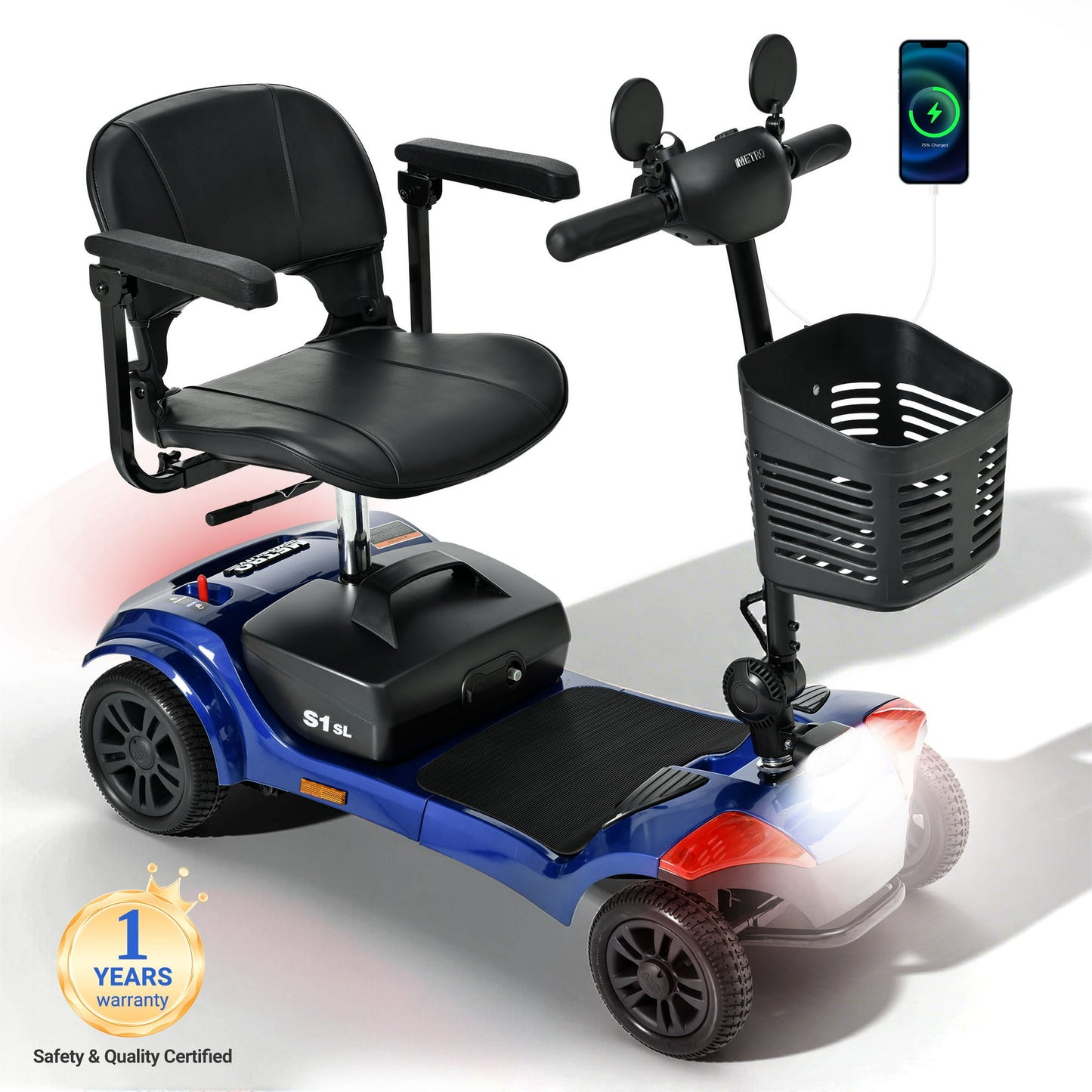 SEGMART Folding Mobility Scooter for Elderly,4 Wheel All Terrain Motorized Scooter with Detachable Basket and Control Panel for Seniors Adult