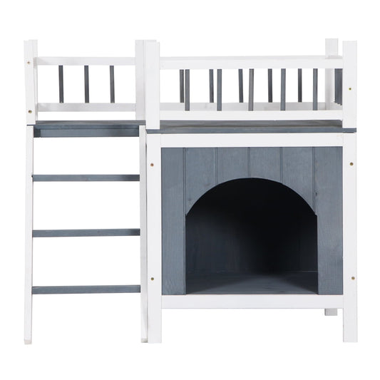 Dog House, 30.7'' x 33'' x 32.8'' Waterproof Wooden Dog House Pet Kennel, Dog House with Dark Frame, Dog Kennel Outdoor Winter House for Small/Medium Dogs, Grey, S12062