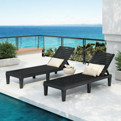 Outdoor Chaise Lounge Set of 2, Segmart Resin Pool Lounge Chairs with Adjustable Backrest,Waterproof Sun Loungers for Garden,Poolside,Beach or Patio Deck Sunbathing, Light Brown