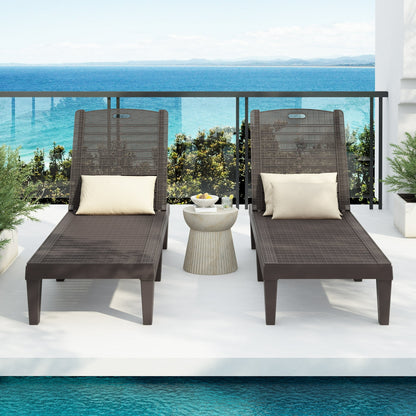 Outdoor Chaise Lounge Set of 2, Segmart Resin Pool Lounge Chairs with Adjustable Backrest,Waterproof Sun Loungers for Garden,Poolside,Beach or Patio Deck Sunbathing, Light Brown