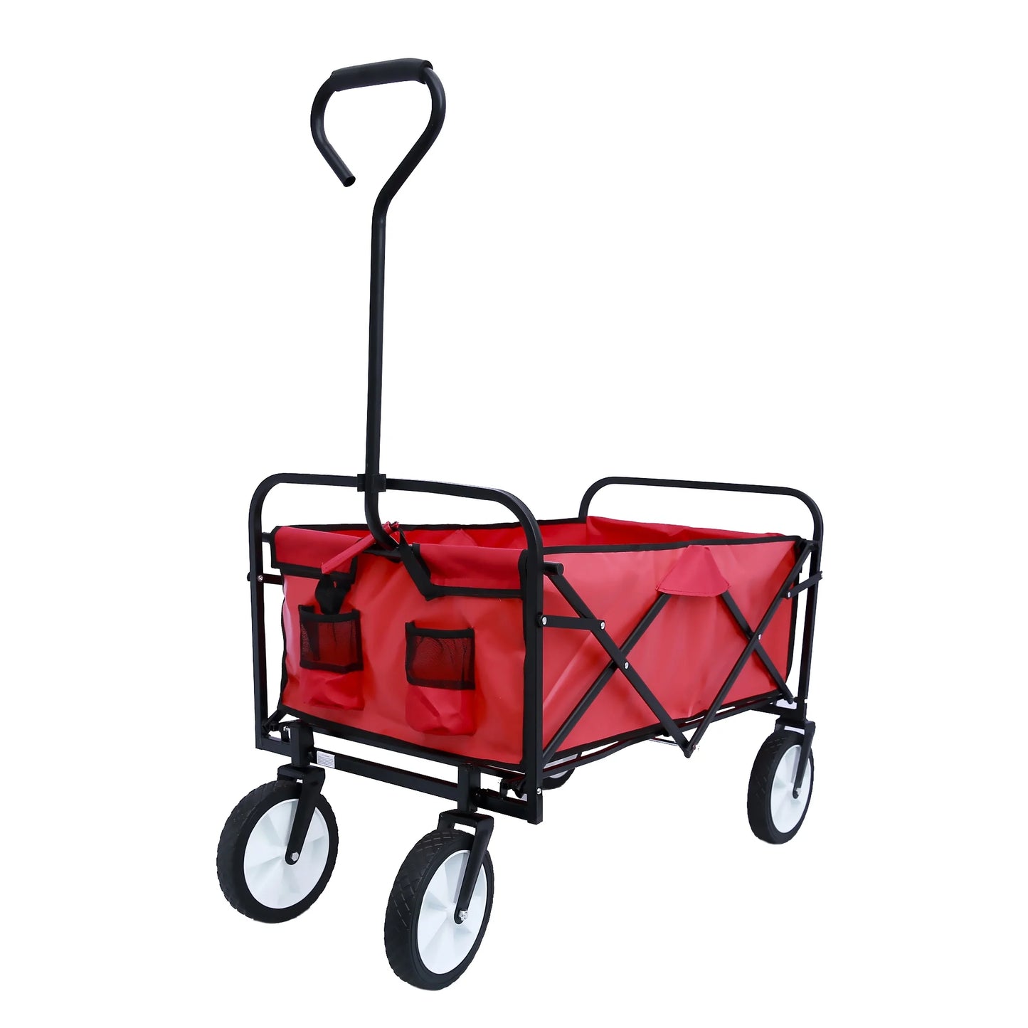 Outdoor Folding Rolling Collapsible Garden Cart, Heavy Duty 150lbs Garden Utility Wagon Cart for Kids with 360 Degree Swivel Wheels & 180° Rotating Handle, , Perfect for Garden, Farm, Yard, Red