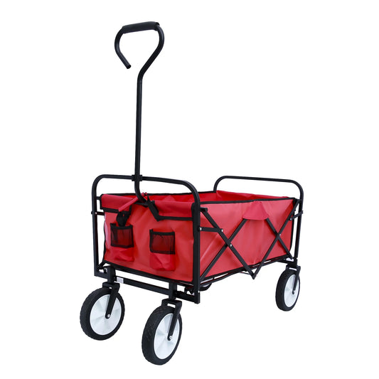 Outdoor Folding Rolling Collapsible Garden Cart, Heavy Duty 150lbs Garden Utility Wagon Cart for Kids with 360 Degree Swivel Wheels & 180° Rotating Handle, , Perfect for Garden, Farm, Yard, Red