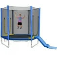 7ft Kids Trampoline with Slide, Small Toddler Trampoline with Ladder for Kids, SEGMART Indoor Outdoor Trampoline with Enclosure Net, Spring Pad for Backyard
