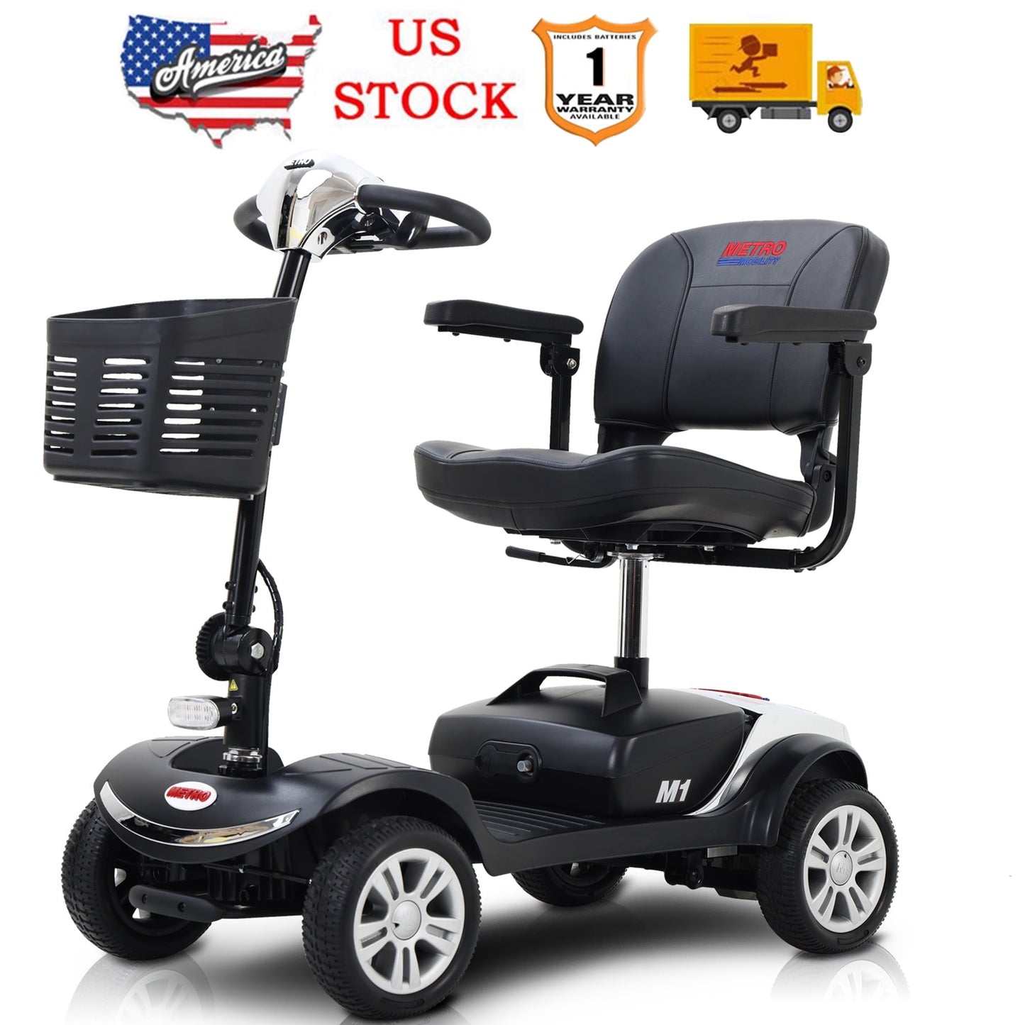 Outdoor Seniors Mobility Scooters for Adults, 4 Wheel Electrical Scooter with Detachable Basket, Motorized Electric Carts for Seniors, Adults, Max Speed 4.97mph, 300lbs, SS116