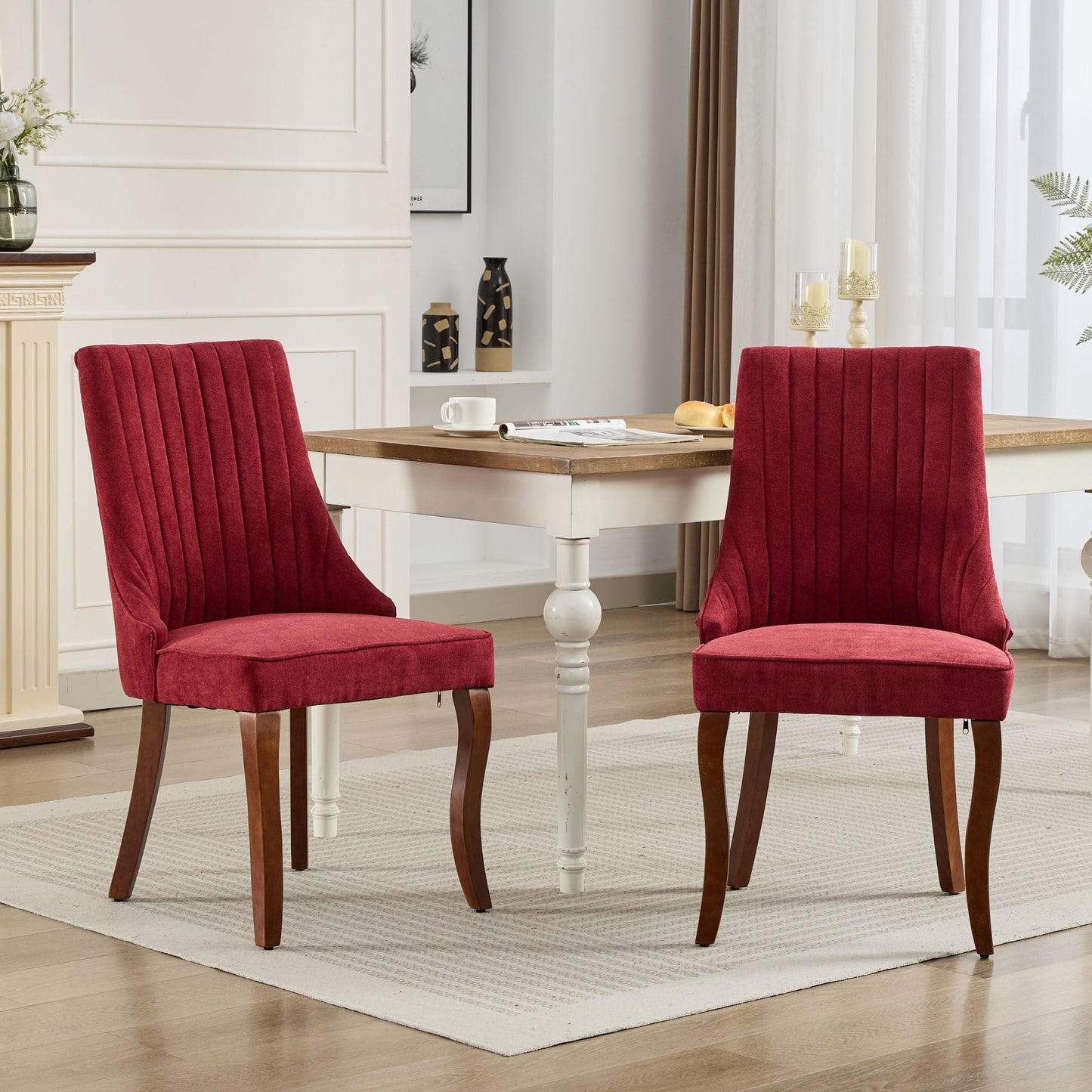 Dining Chairs Set of 2, Segmart Modern Wingback Upholstered Button Tufted Kitchen Dining Room Chairs with Solid Wood Legs and Pull Ring